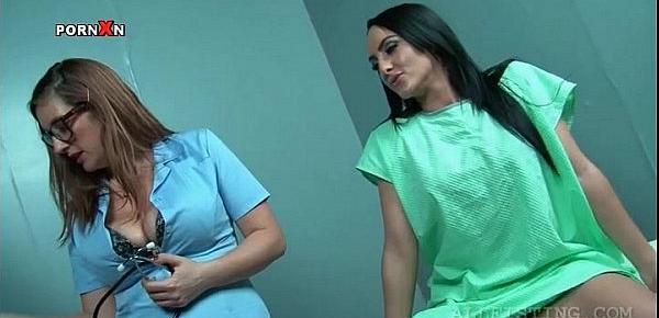  Hot gynecologist in fishnets examing lesbo cunt